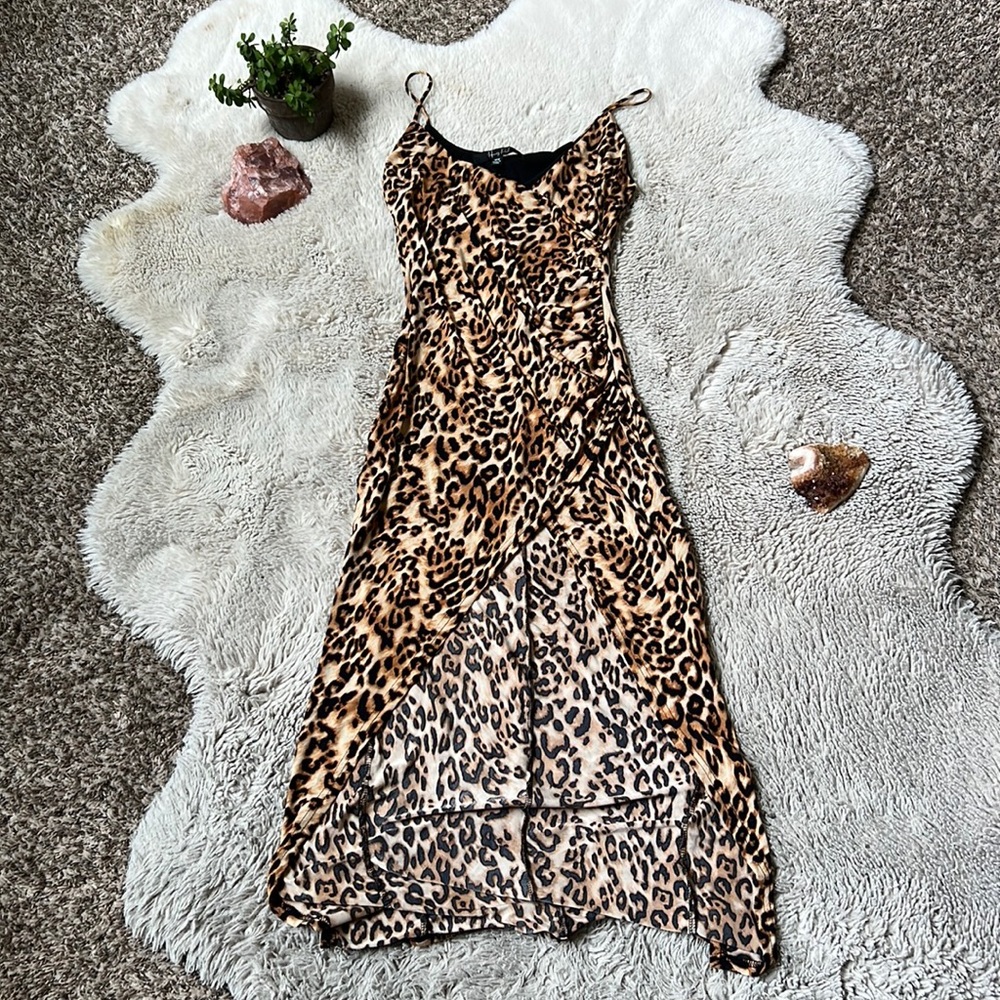 Leopard maxi with front slit dress